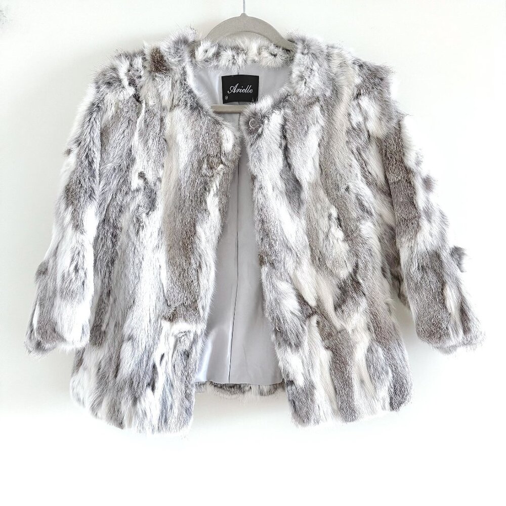 New Arielle Rabbit Fur Jacket in Multi-Grey Size Medium - Picture 3 of 13